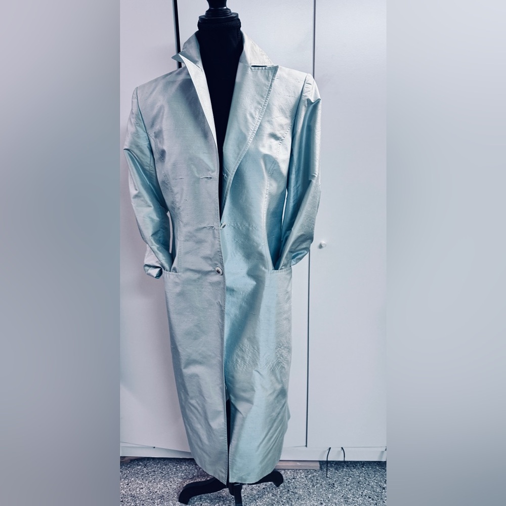 Light blue silk long coat